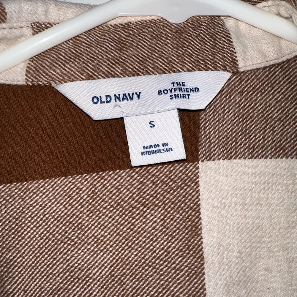 Old Navy Tan and Cream Checkered Shirt